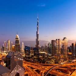 Magnificent view of the Dubai at dusk, UAE